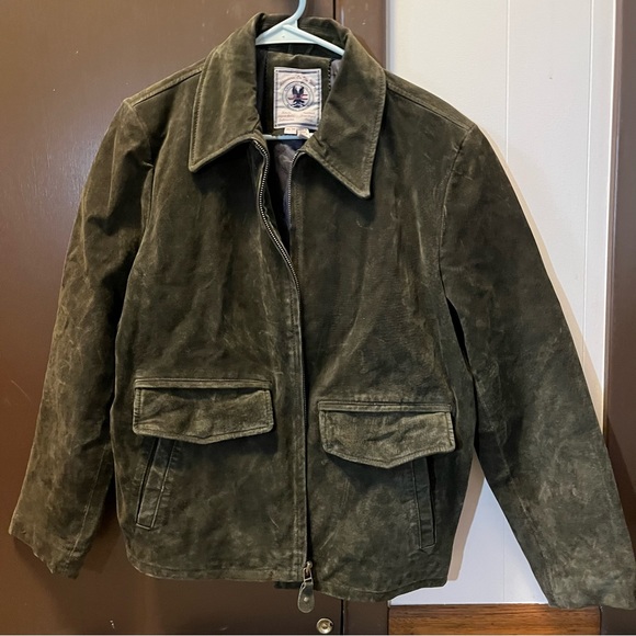 VTG Vintage Genuine Leather Jacket Olive Army Green Full Zip Pockets Coat M - Picture 5 of 10